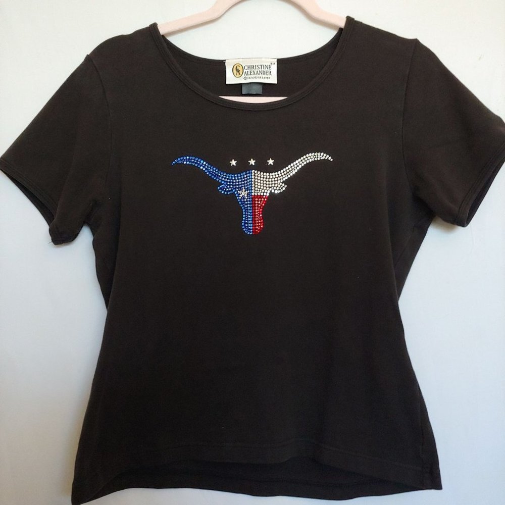 Christine Alexander Longhorn Steer Swarovsky Crystal and Stud T-Shirt  s